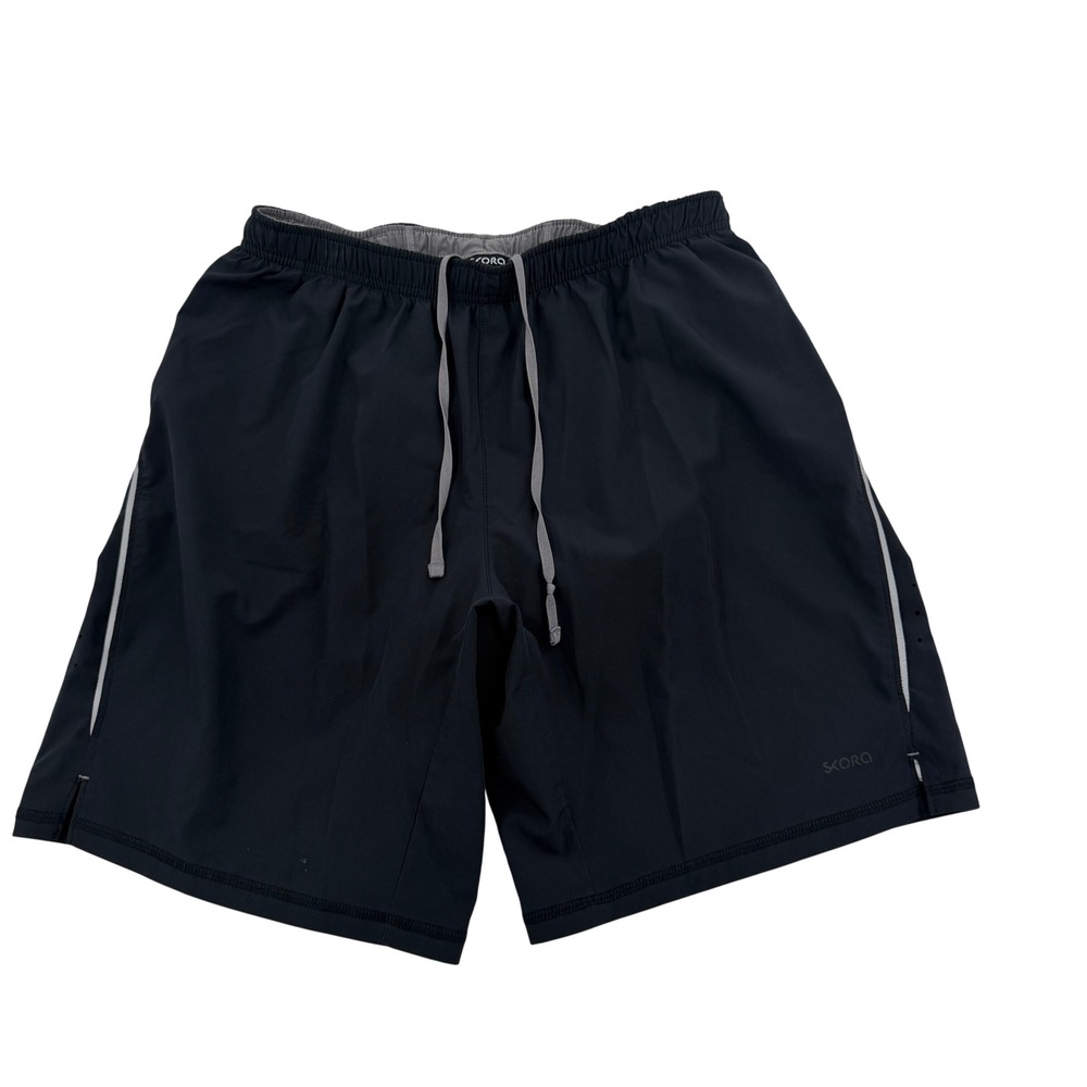 Skora Mens Qwick-Dry Running Shorts Black Size M Reflective Zipper Pocket Liner